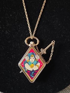 Wonder Woman Enamel Pendant Necklace Watch. DC Comics